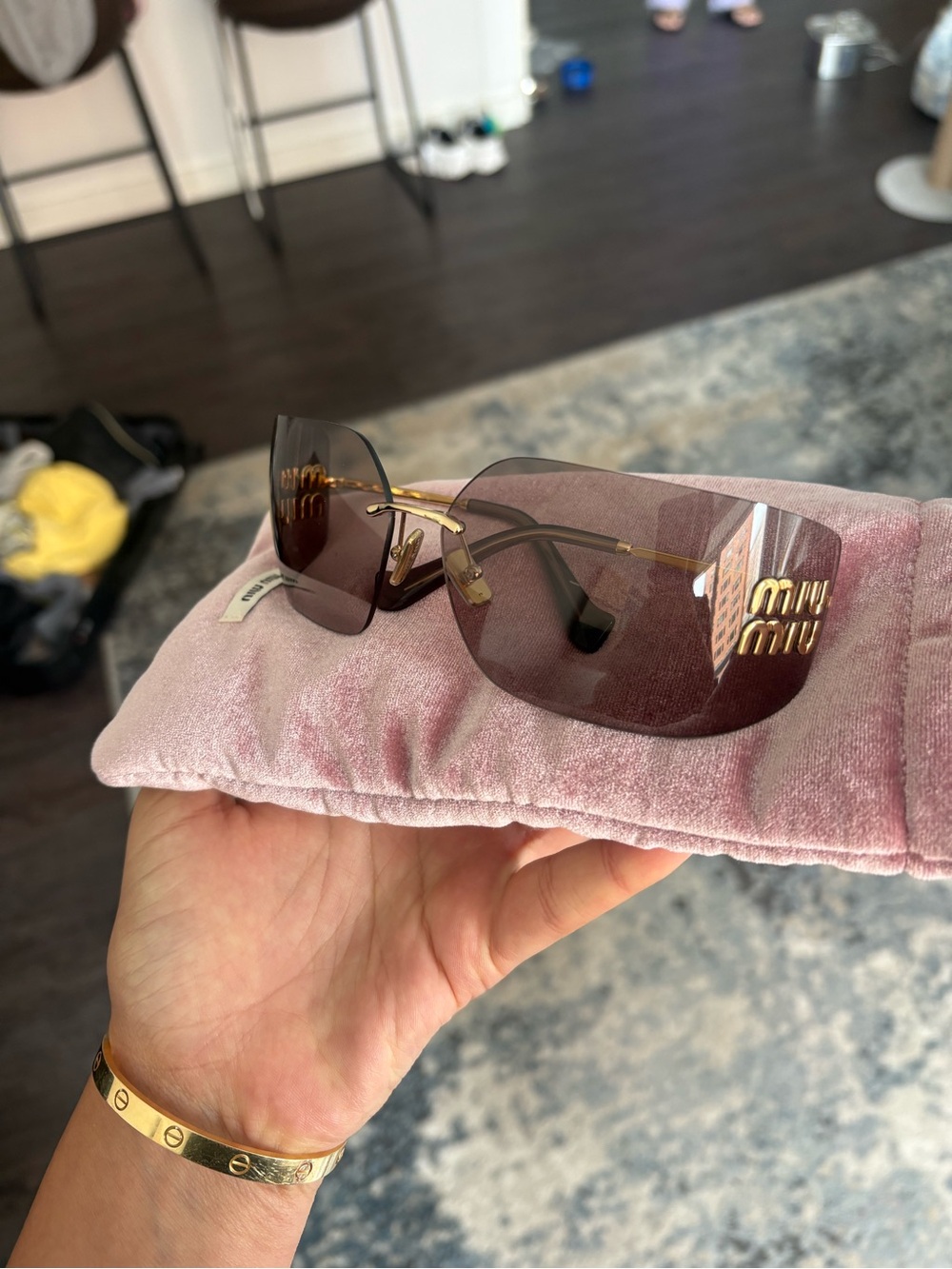 Miu Miu Rimless Sunglasses with purple Lenses and Gold Hardware